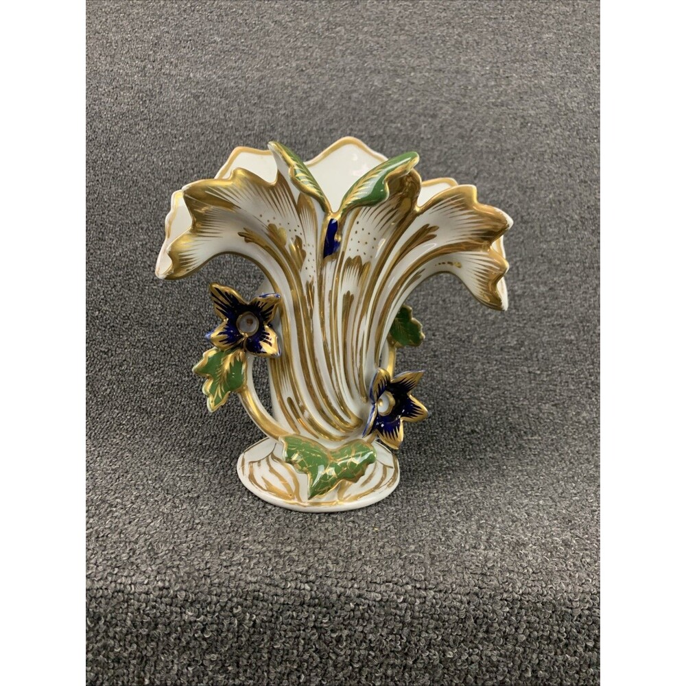 Antique French Vieux Old Paris Spill Vase, Floral Gold Gilt Decor